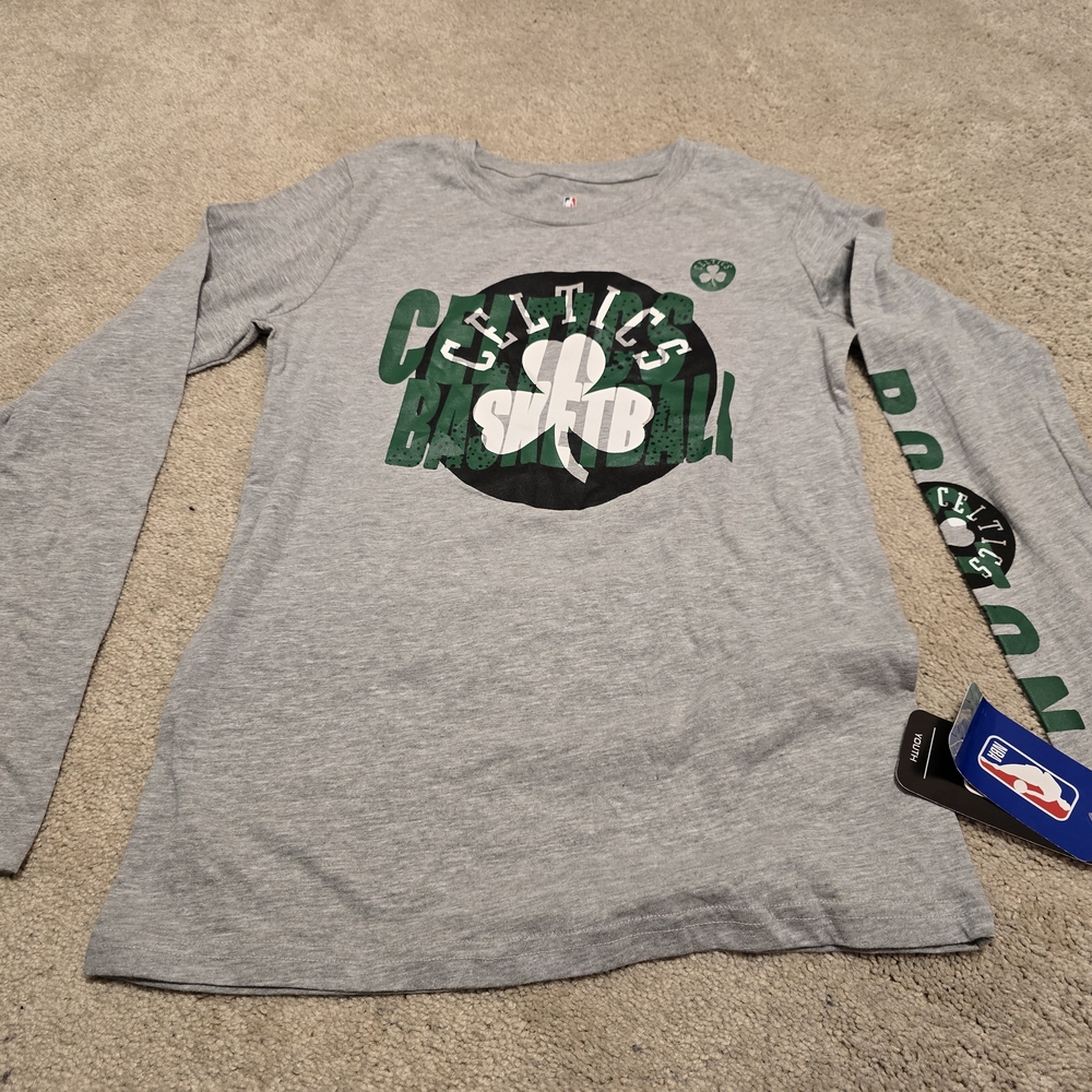 NBA Gray and Green Long Sleeve Tee